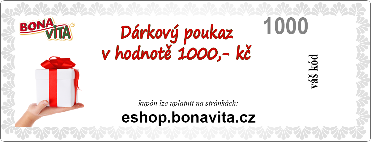 Dárkový poukaz v hodnotě 1000 Kč platí pouze pro ČR